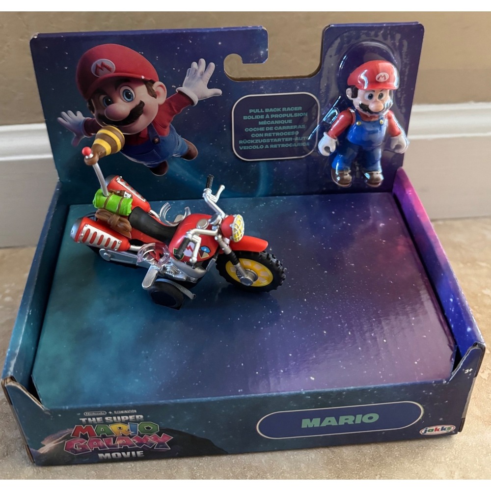 The Super Mario Galaxy Movie Mario 2.5" Action Figure w Pull Back Motorcycle NEW